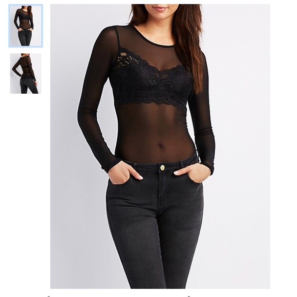 Mesh lace accented top - Picture 1 of 3